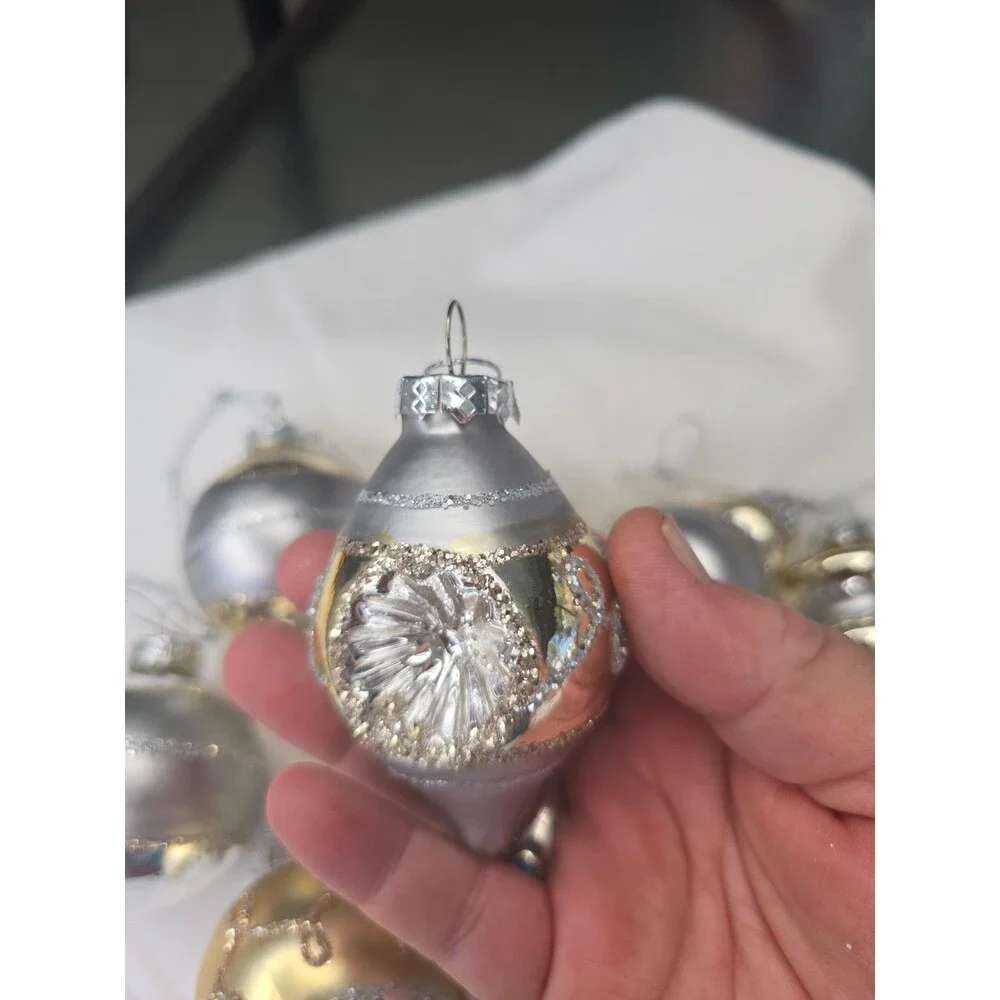 RAZ Imports Vintage Reflector Ornaments Silver/Gold Glass Set of 10 Christmas